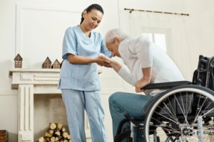 caregiver assisting a senior